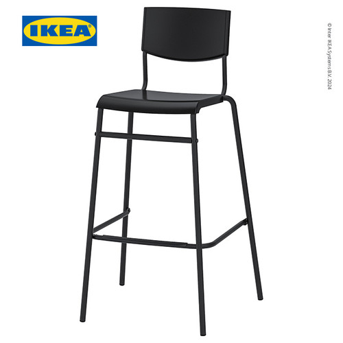 IKEA STIG Kursi Bar Minimalis Dengan Sandaran Hitam 74cm