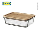 IKEA 365+ Tempat Makanan Kaca Dengan Tutup Bambu Persegi Panjang 1L