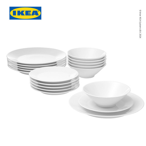 IKEA 365+ Set Piring Mangkok Saji Putih Isi 18pcs