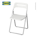 IKEA NISSE Kursi Lipat Putih Pelapis Krom dengan Sandaran Punggung