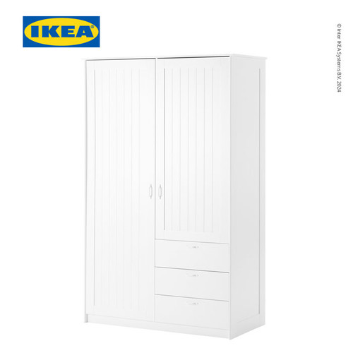 IKEA MUSKEN Lemari Pakaian 2 Pintu dan 3 Laci Putih 124x60x201 cm