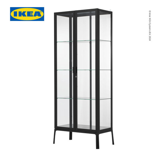 IKEA MILSBO Kabinet Pajangan Dengan Pintu Kaca Hitam 73x175 cm