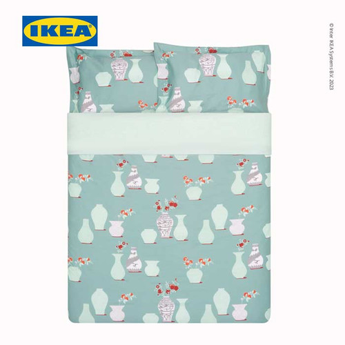 IKEA FOSSTA Sarung Duvet 200x200 dan 2 Sarung Bantal 50x80 Hijau