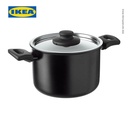 IKEA HEMLAGAD Panci 3L dengan Penutup Hitam