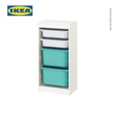 IKEA TROFAST Lemari Kayu Putih dengan Kotak Putih / Toska 46x30x95 cm