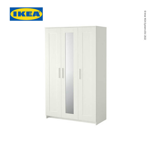 IKEA BRIMNES Lemari Pakaian 3 Pintu dengan Cermin 117x190 cm