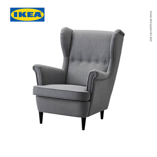 IKEA STRANDMON Kursi Sofa Berlengan Abu-Abu Tua Desain Klasik