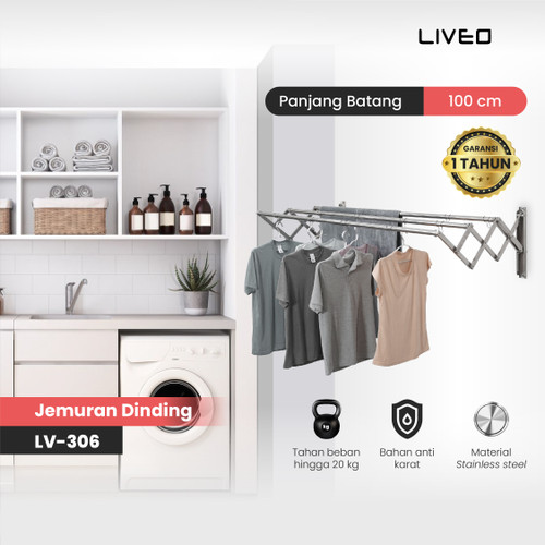 Jemuran Dinding Baju Stainless Steel Liveo LV306 Jemuran Lipat Gantung