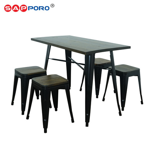 SAPPORO KERAVA - Meja Makan Set | Meja Tolix Set | Dining Table Set