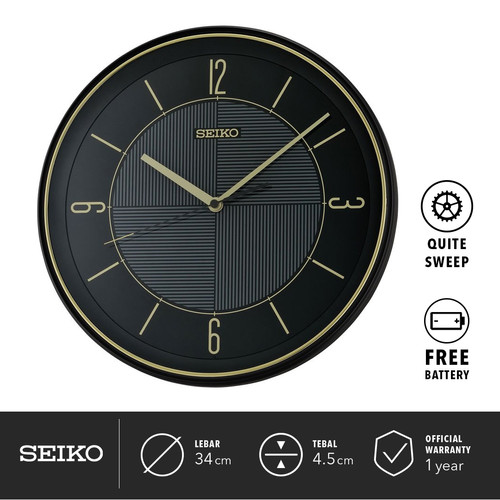 Seiko Jam Dinding QXA816J 34cm Plastick Case Black Original