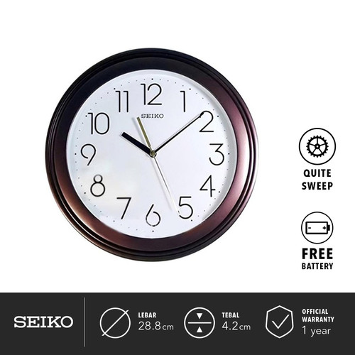 Jam Dinding Bulat Seiko QXA577B Detik Senyap Sweep White 28.8cm Ori