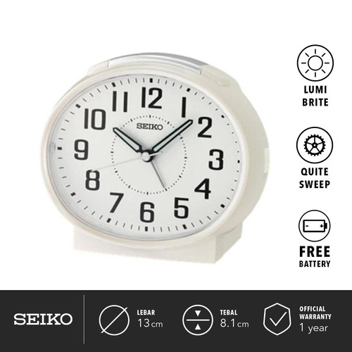 Jam Weker Beker Seiko QHK059W Detik Senyap White Dial Original