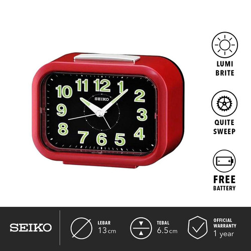 Jam Weker Beker Seiko QHK026R Detik Senyap Red Original