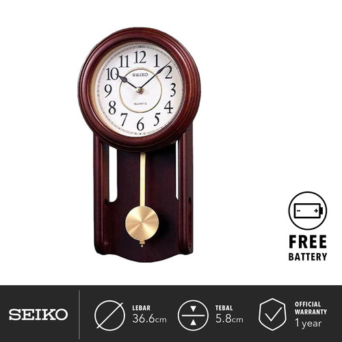 Jam Dinding Kayu Seiko Clock QXC105B 36.6cm Brown Pendulum Wall Ori