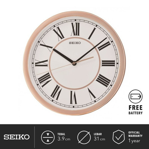 Jam Dinding Seiko Analog Bulat QXA665P Rose Gold 31cm Original