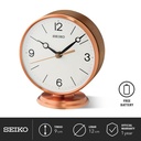 Jam Meja Kayu Seiko QXG150P Aluminium Case Rose Gold Original