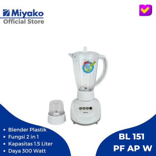 Miyako BL-151 PF/AP W Blender Plastik 2 in 1 1.5 Liter Putih