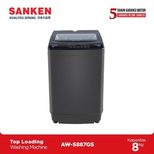 Sanken Mesin Cuci Top Loading 8 Kg AW-S887GS Silver