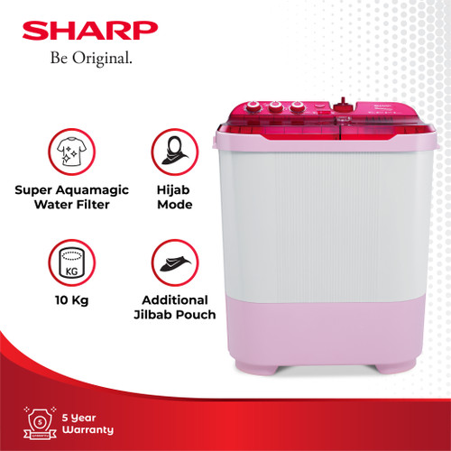 SHARP Mesin Cuci 2 Tabung ES-T1270SJ-PK Pink 11Kg