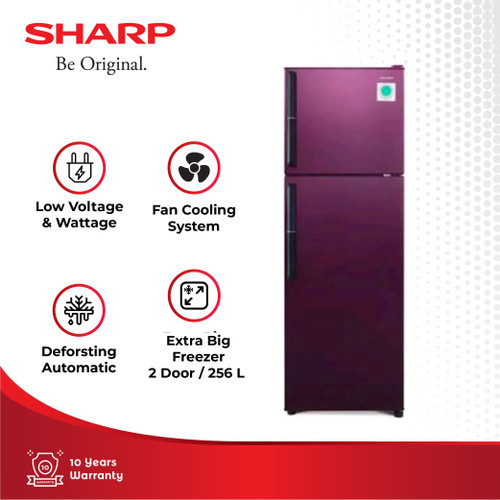 Sharp Kulkas 2 Pintu SJ-326GC-SR Dark Red Steel 72 Watt