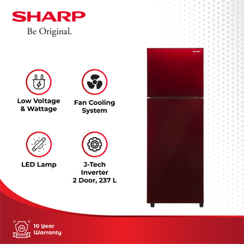 Sharp Kulkas 2 Pintu SJ-326XG-MR Shine Glass Matrix Red 256L