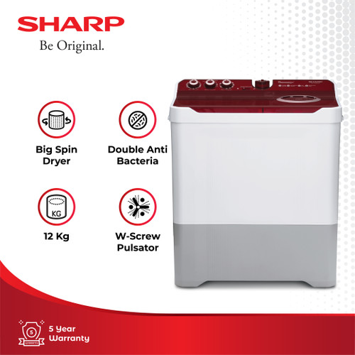 Sharp Mesin Cuci 2 Tabung ES-T1290WA-PK Pink 12Kg