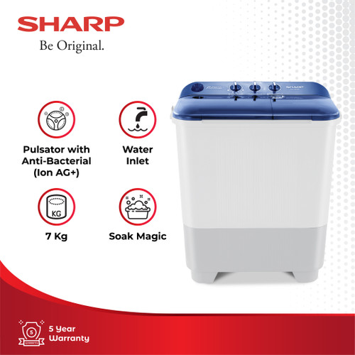 Sharp Mesin Cuci 2 Tabung ES-T75NT-BL Blue 7Kg