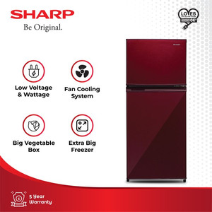 Sharp Kulkas 2 Pintu SJ-195MD-SR Shine Magnet Glass Silver Red 172L