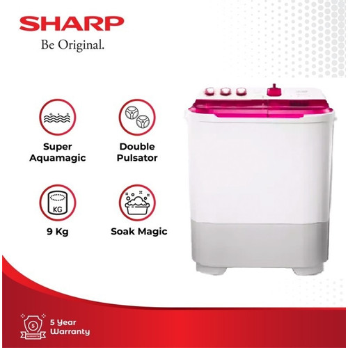 Sharp Mesin Cuci 2 Tabung ES-T95CR-PK Pink 9Kg