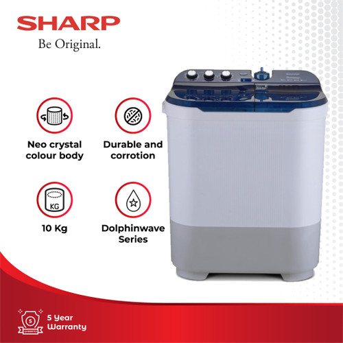 Sharp Mesin Cuci 2 Tabung ES-T1090-BK Blue 10Kg