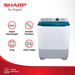 Sharp Mesin Cuci 2 Tabung ES-T95CR-BK Blue 9Kg