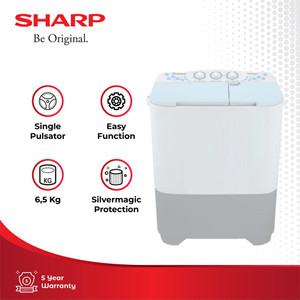 SHARP Mesin Cusi 6,5kg Twin Tub ES-T70MW-BL