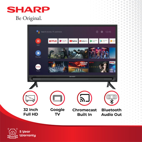 Sharp LED TV HD Ready Google TV with Google Assistant 2T-C32EG1I Black