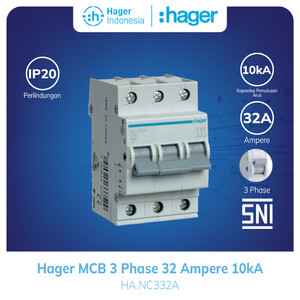 Hager MCB 32a 32 Ampere 3 Phase 3P 3 Pole 32 Amper 10kA NC332A