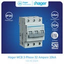 Hager MCB 32a 32 Ampere 3 Phase 3P 3 Pole 32 Amper 10kA NC332A