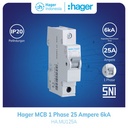 MCB Hager 1 Phase 25 Ampere  1P 1  Pole 25a 6kA MU125A