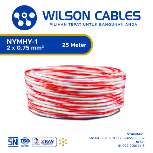 NYMHY-1 2x0.75 mm2 25 Meter Merah-Putih - Kabel Listrik Tembaga Wilson Cables