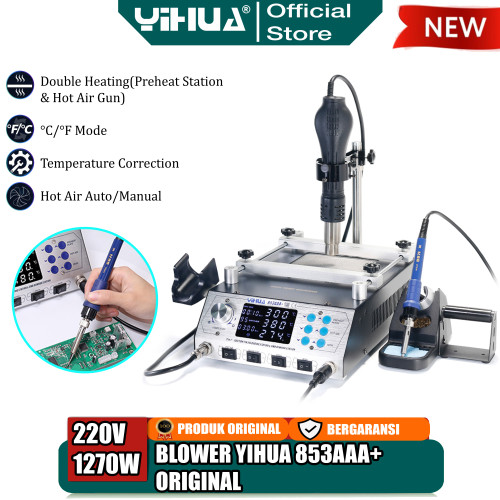 Yihua 853AAA+ Blower Solder Uap 3 IN1 Preheating Soldering Station ORI