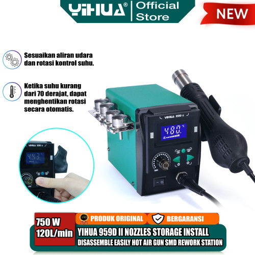 Yihua 959D-II Blower Solder Uap SMD Rework Station Hot Gun 959D II ORI