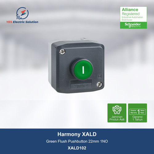 Schneider Harmony XALD Push Button Flush 22mm 1NO - Hijau - XALD102