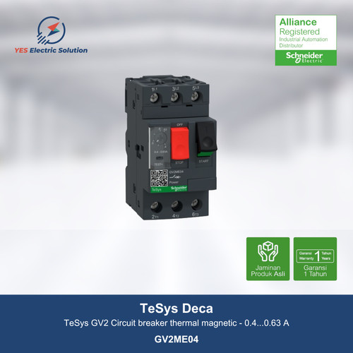 Schneider TeSys Deca GV2 Circuit breaker 0.4...0.63 A - GV2ME04