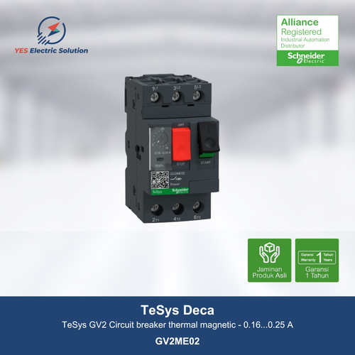 Schneider TeSys Deca GV2 Circuit breaker 0.16...0.25 A - GV2ME02