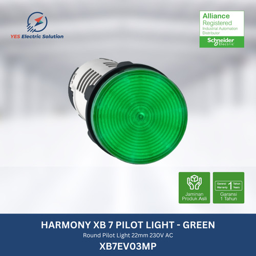 Schneider Round PILOT LIGHT 22mm LED 230V AC Green - XB7EV03MP