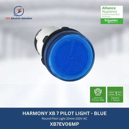 Schneider Round Pilot Light 22mm LED 230V AC Blue - XB7EV06MP