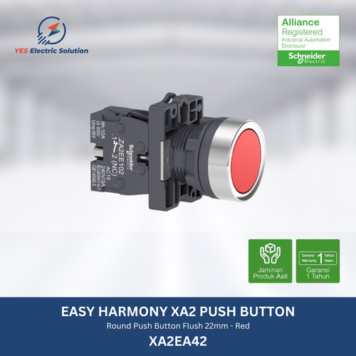 Schneider Electric Push Button Flush 22mm 1NC Merah - XA2EA42