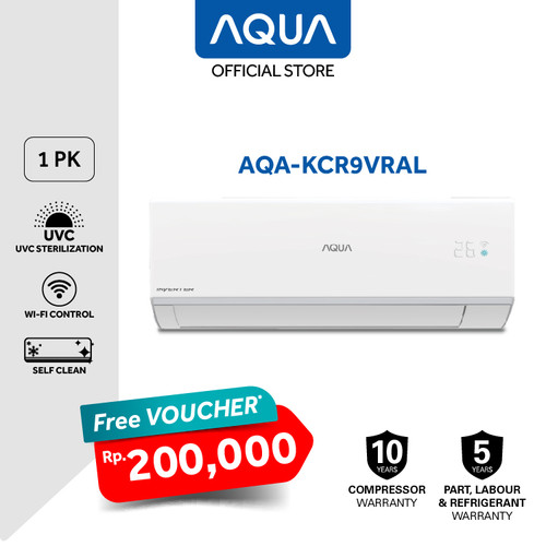 AQUA Elektronik Air Conditioner AC AQA-KCR9VRAL 1 PK Inverter UV COOL SMART | With UVC Sterillization