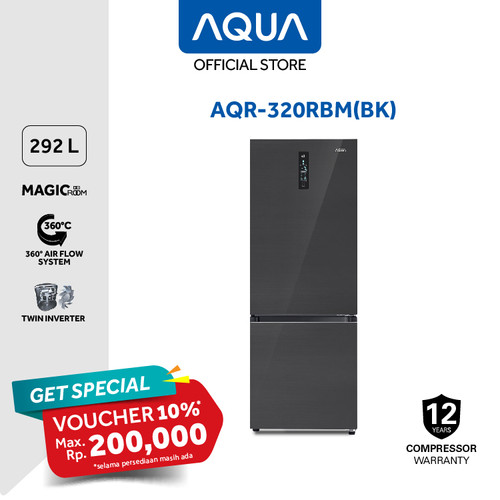 AQUA JAPAN Kulkas 2 Pintu Freezer Bawah AQR-320RBM(BK)