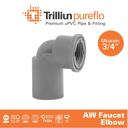 Fitting Pipa uPVC Trilliunpureflo AW Faucet Elbow 3/4" Inch