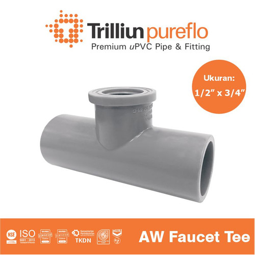 Fitting Pipa uPVC Trilliunpureflo AW Faucet Tee 1/2" x 3/4" Inch