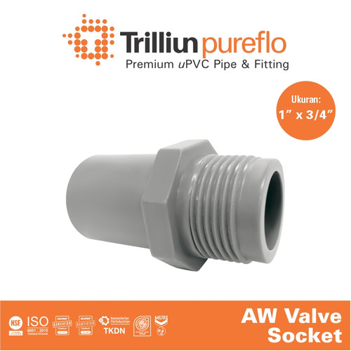 Fitting Pipa uPVC Trilliunpureflo AW Valve Socket 1" x 3/4" Inch